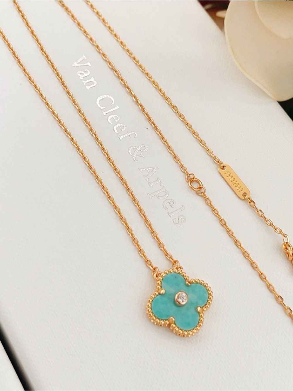 Van Cleef & Arpels Turquoise and Gold Alhambra Diamond Necklace
